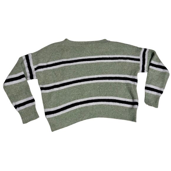 Hazel Moon Sage Green Striped Knit Sweater Women’s XS Cropped Cozy crew - Picture 2 of 6